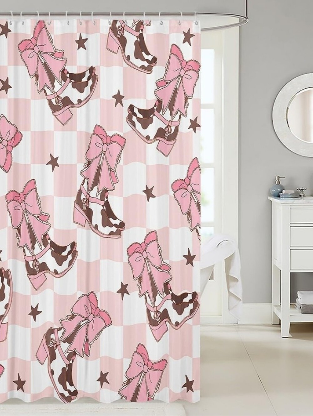 NEW! Pink & Brown Cowboy Boots Shower Curtain 70x70 - Picture 2 of 3